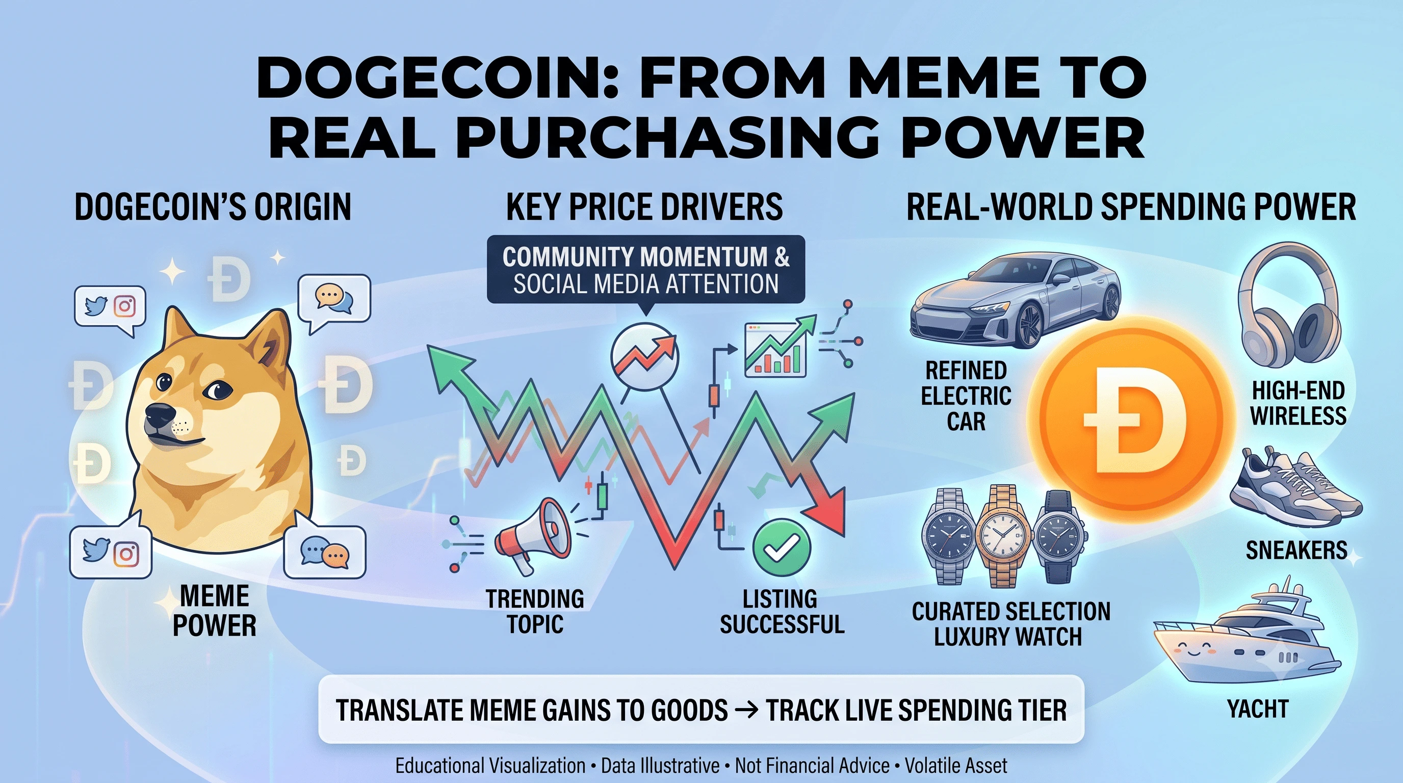 Dogecoin meme coin to real purchasing power analysis