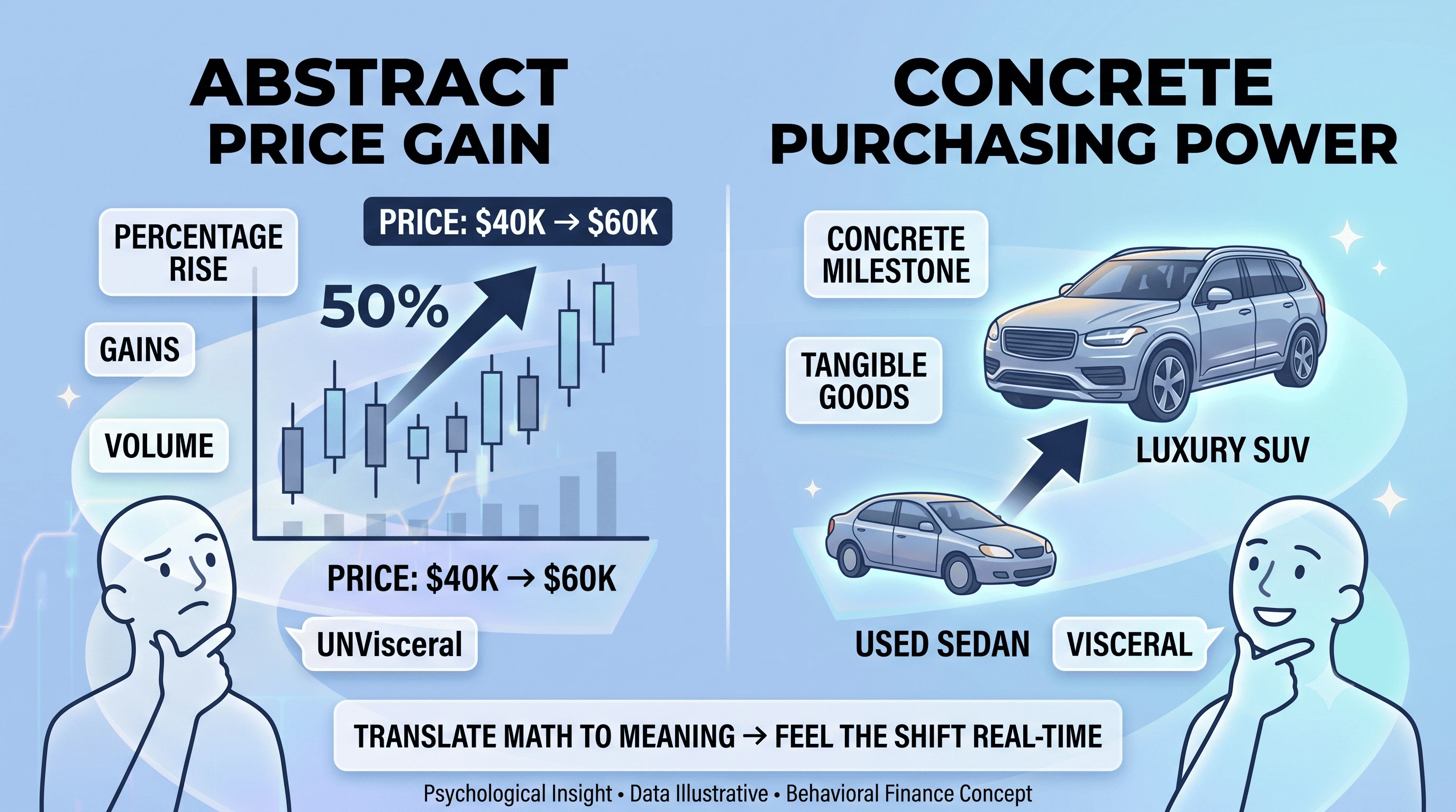 Psychology of number go up versus purchasing power visualization
